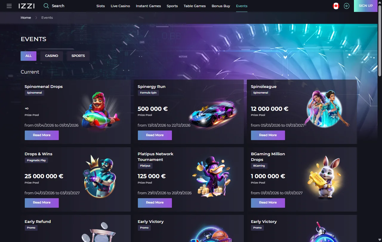 Izzi Spielauswahl mit Slots von Pragmatic Play, BGaming, NetEnt und Novomatic