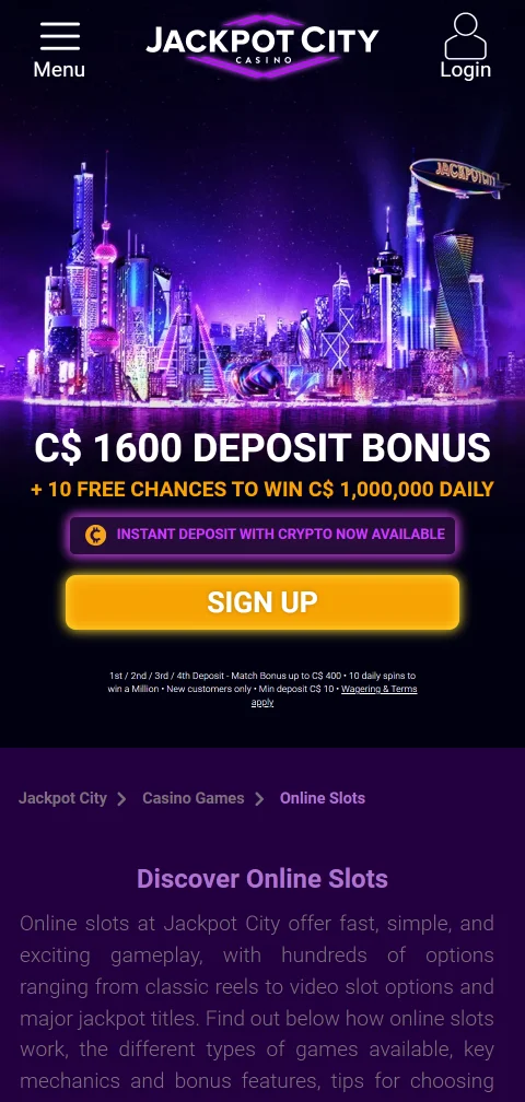 Jackpot City Casino im mobilen Browser auf iOS- und Android-Geräten