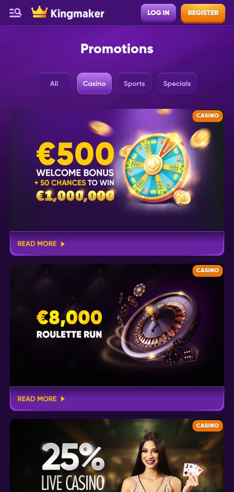 Kasse von Kingmaker Casino mobil mit eps, Sofort und Paysafecard für Österreich