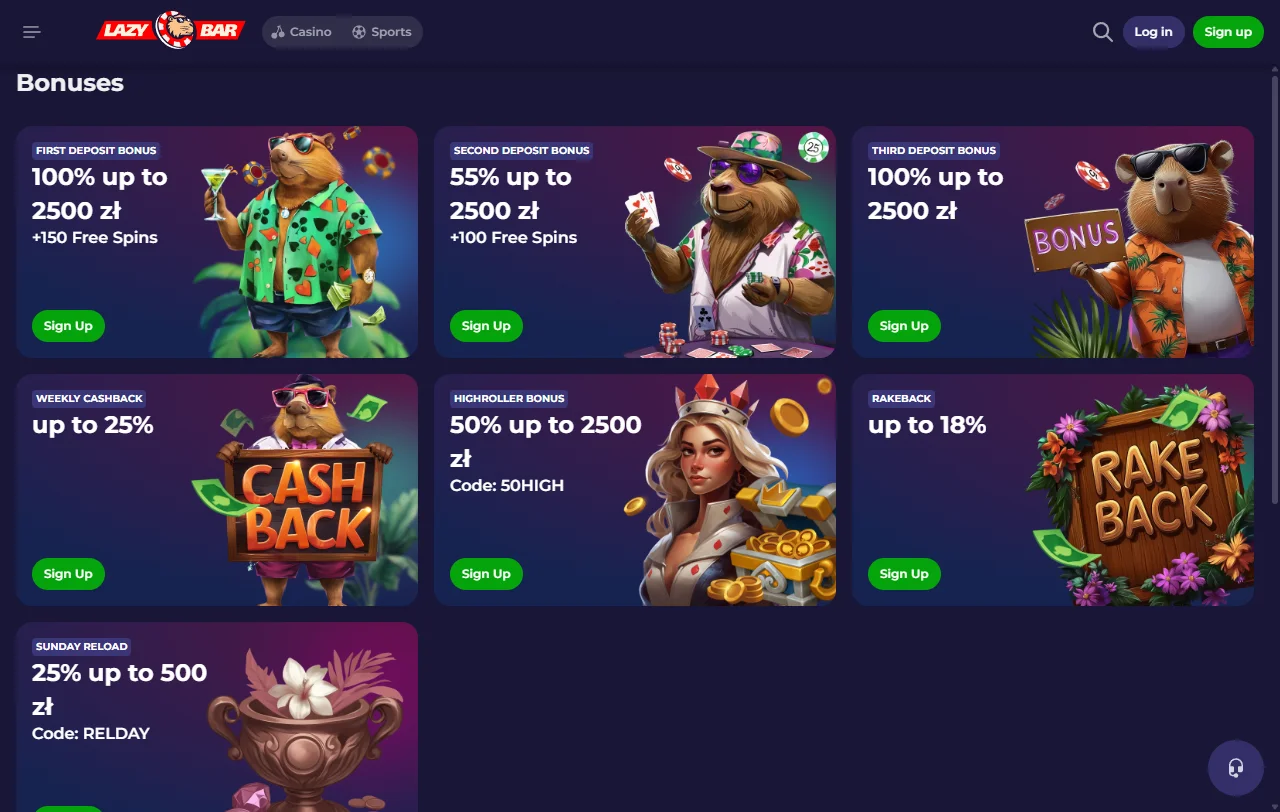Spielebibliothek von LazyBar Casino mit mehr als 6.000 Titeln von 23 Studios