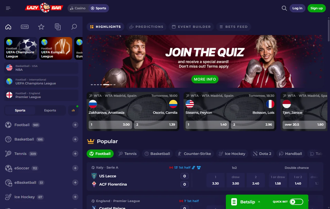 Willkommenspaket von LazyBar Casino mit bis zu 450 € und 250 Free Spins