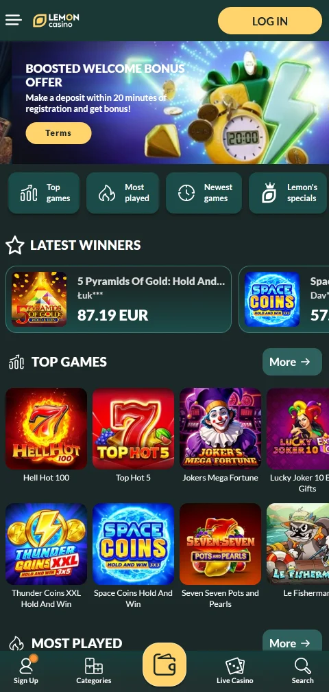 Lemon Casino als Web-App am Smartphone mit Zugriff auf Live-Tische