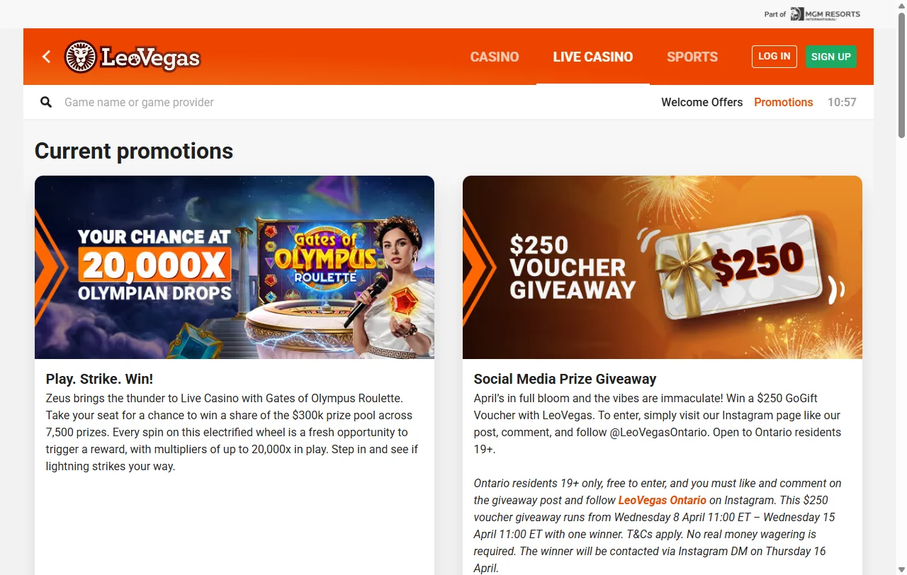 Spieleauswahl bei LeoVegas Casino mit Slots von Play