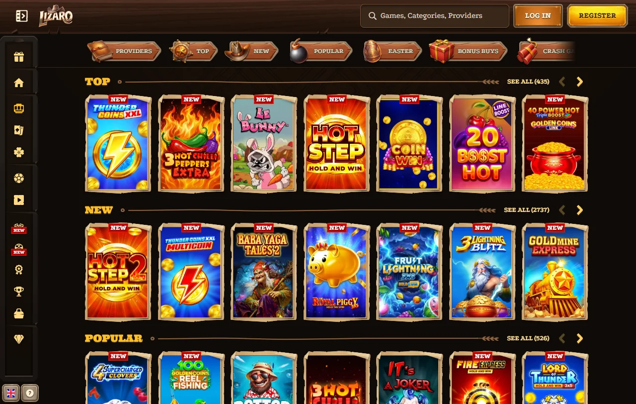 Lizaro Casino Willkommenspaket über vier Einzahlungen mit Free Spins und Umsatzbedingungen
