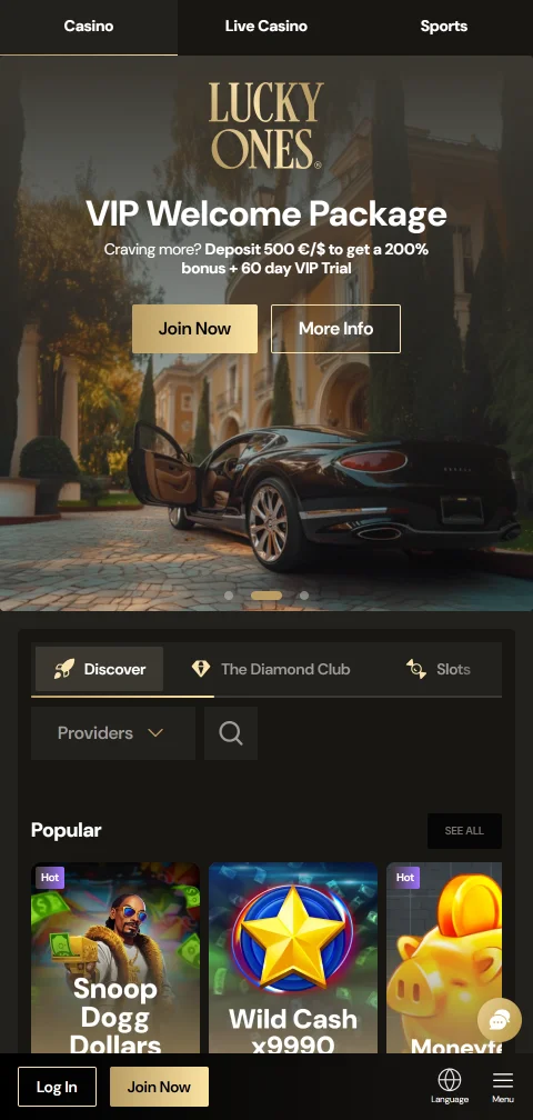 Lucky Ones Casino im mobilen Browser auf dem Smartphone ohne native App