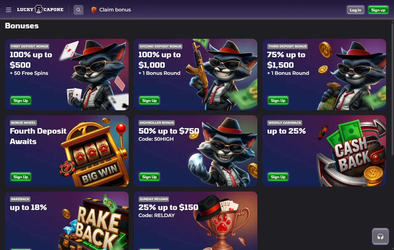 Slot-Bibliothek von LuckyCapone Casino mit Titeln von Pragmatic Play und BGaming