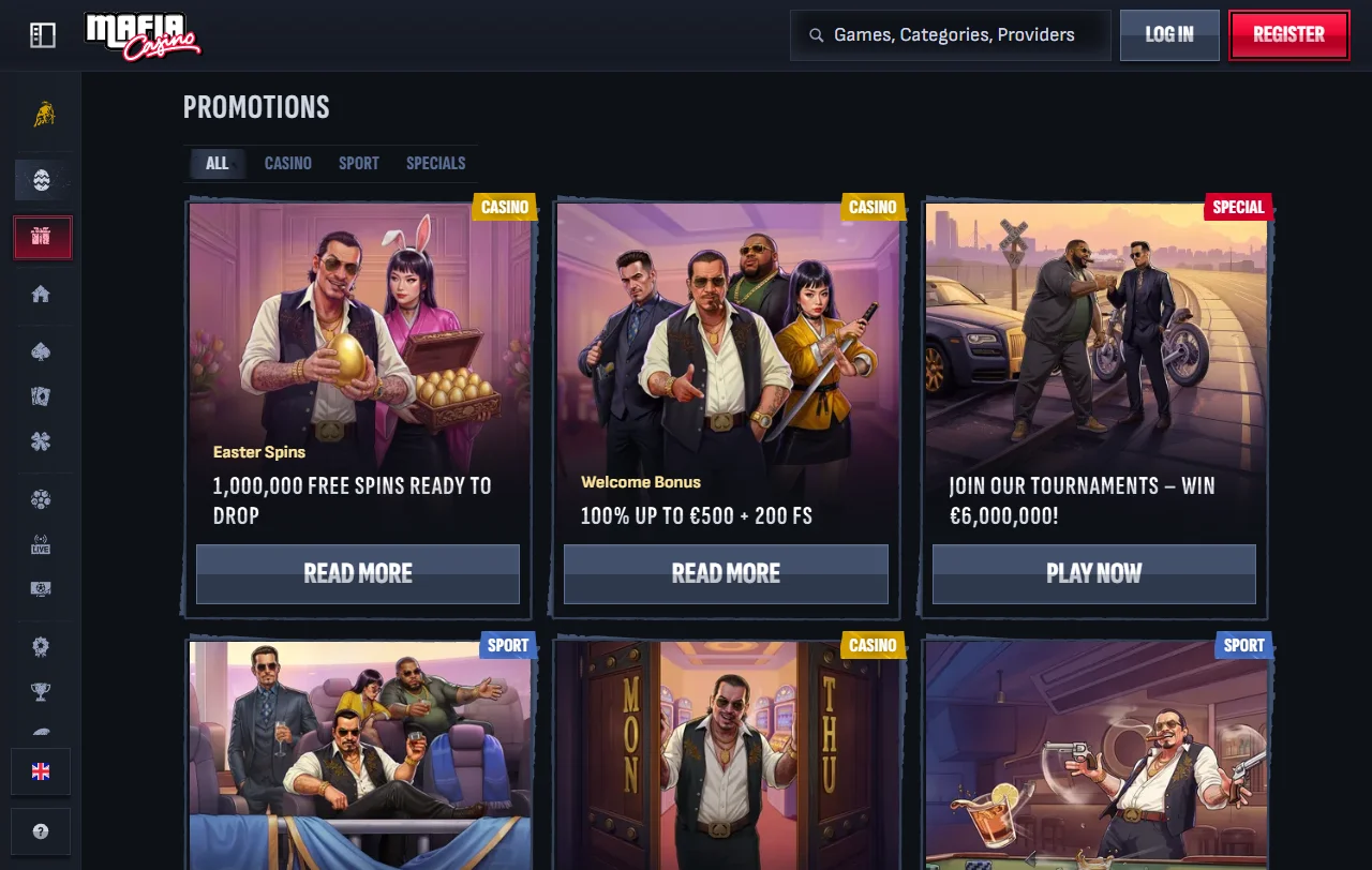 Mafia Casino Willkommensbonus mit 500 € und 200 Freispielen für Österreich