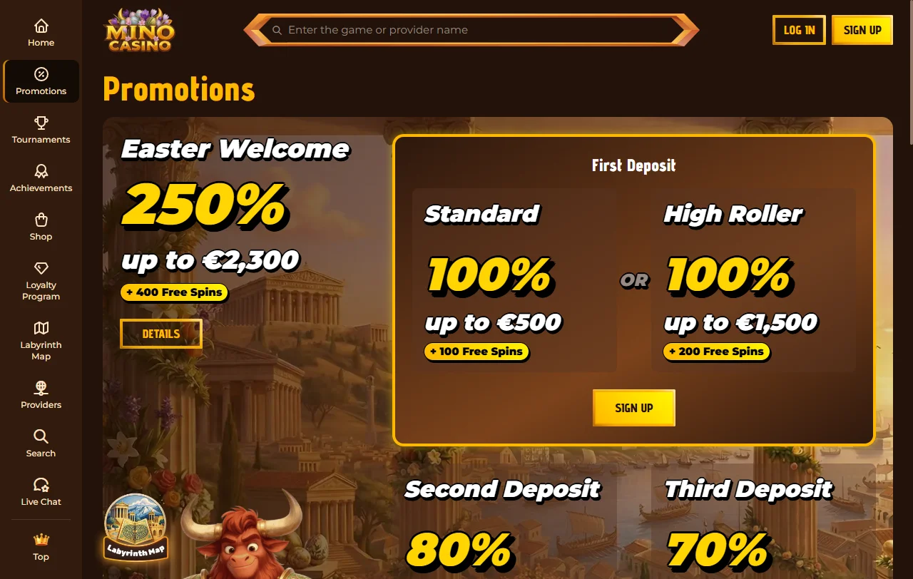 Spielelobby von MinoCasino mit Slots von Pragmatic Play, Play