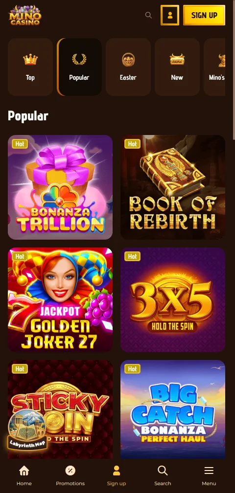 Lizenzangaben von MinoCasino mit Curaçao-Nummer und Optionen zum Spielerschutz