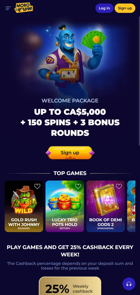 Mobile Version von Morospin Casino im Browser eines Smartphones