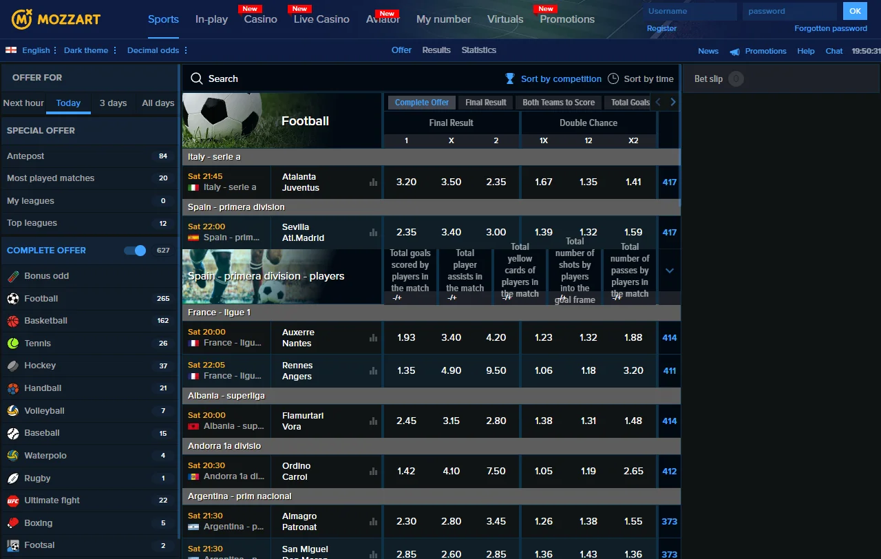 Mozzart Casino Startseite mit Casino und Sportwetten der Mozzartbet Malta Limited