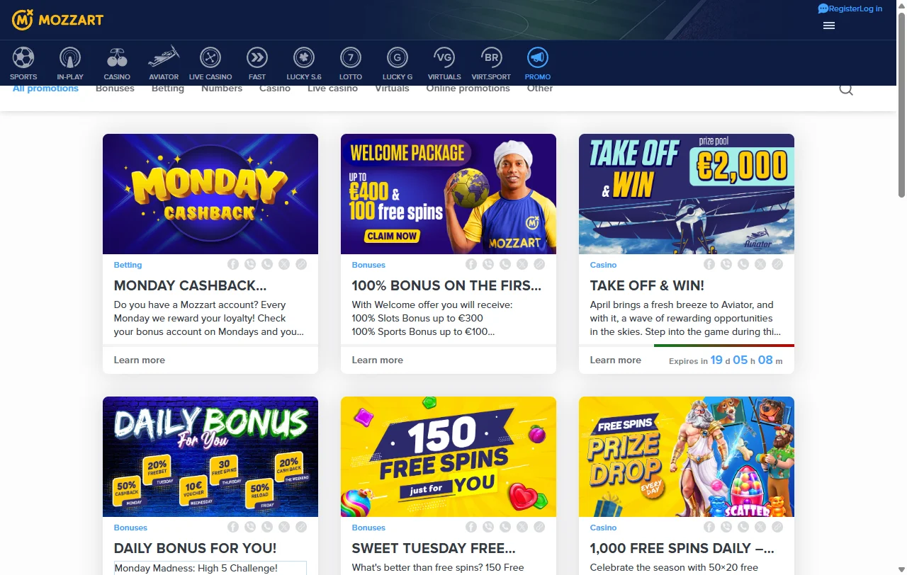 Willkommensbonus von Mozzart Casino mit 100 % bis 300 € und 100 Freispielen