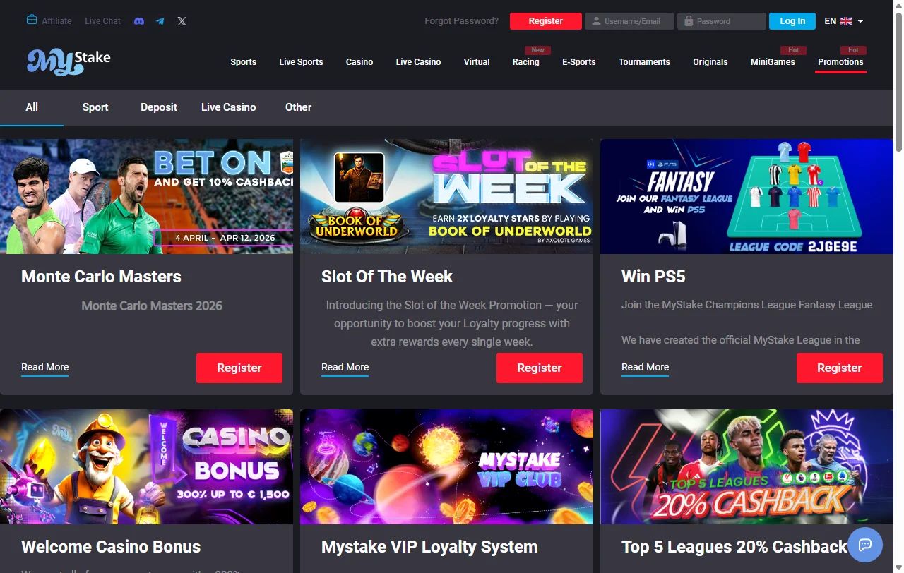Willkommenspaket von MyStake Casino mit 300 % bis 1.500 € über drei Einzahlungen