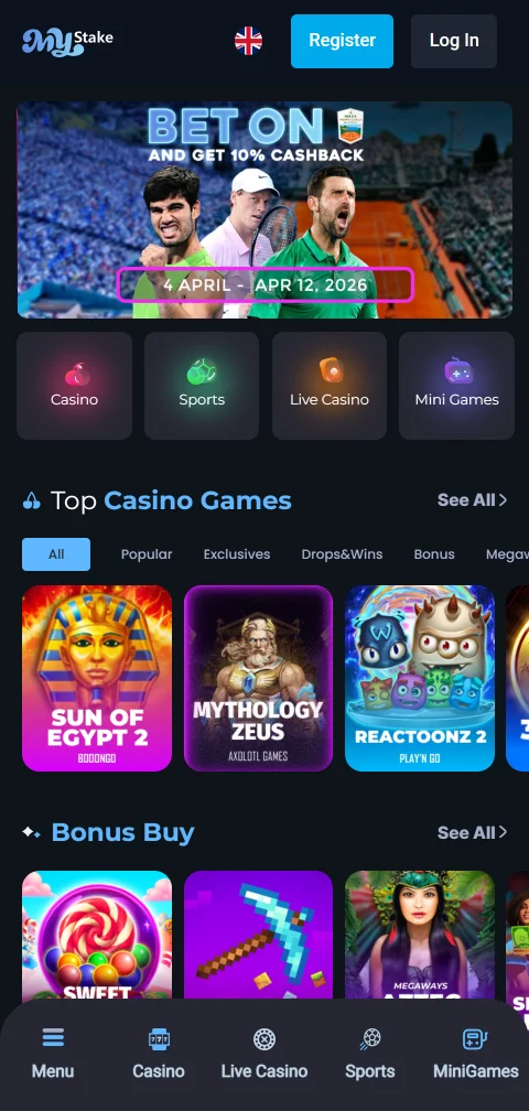 MyStake Casino in der mobilen Browserversion ohne native App für iOS oder Android