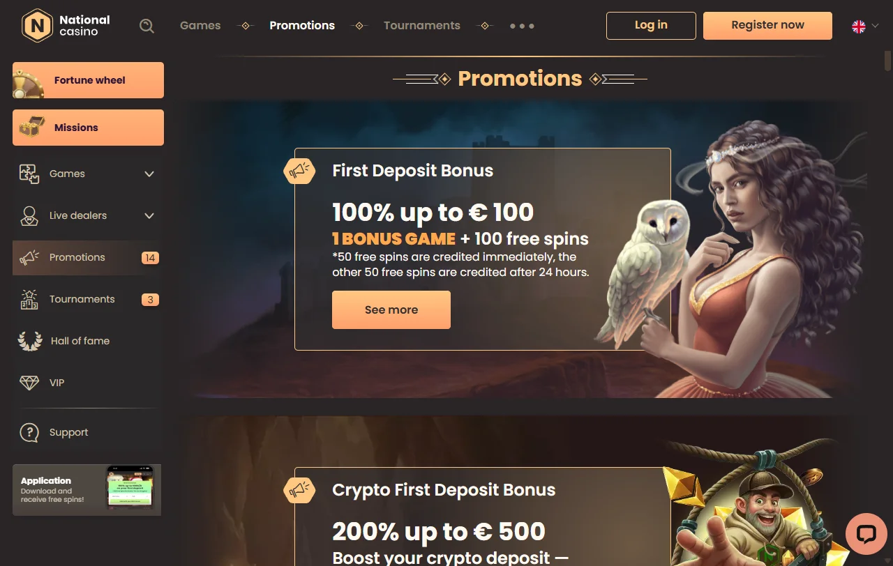 Willkommensbonus von National Casino mit 100 % bis 100 € und Freispielen