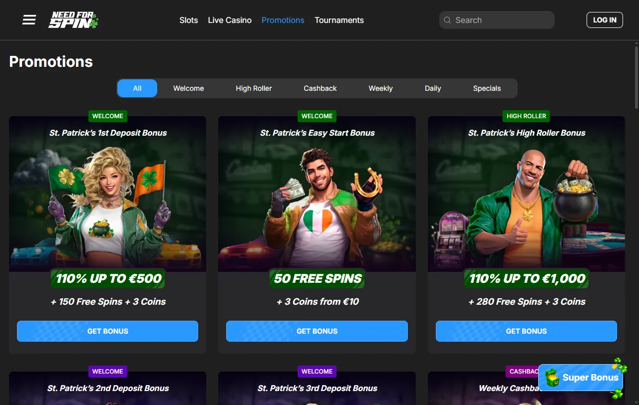 Need for Spin Willkommenspaket und Garage-Treueprogramm mit 100 Leveln für Spieler aus Österreich