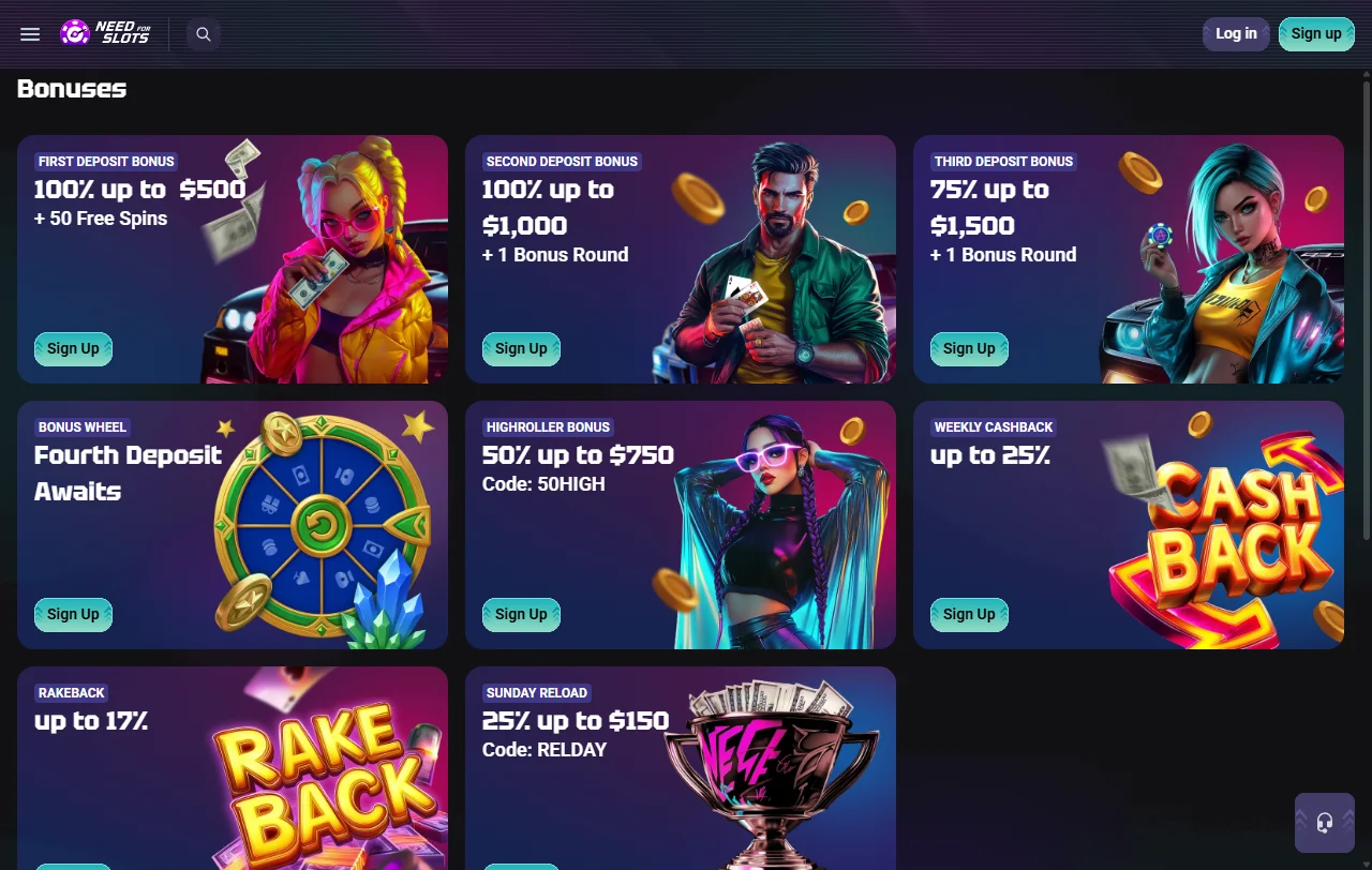 NeedForSlots Casino Spielelobby mit über 5.400 Slots von mehr als 50 Herstellern