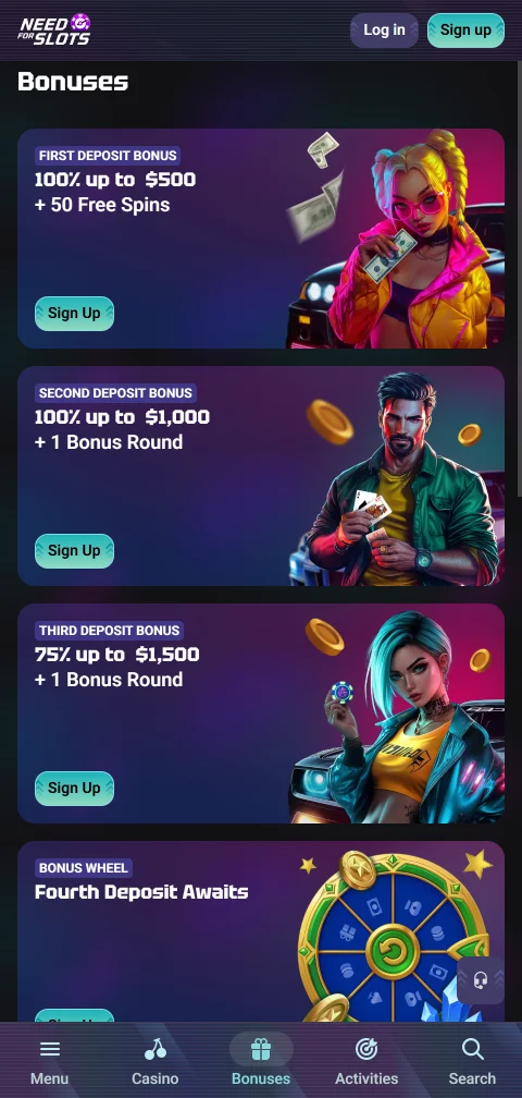 NeedForSlots Casino Kasse mit Einzahlung per Paysafecard, Karte und Krypto
