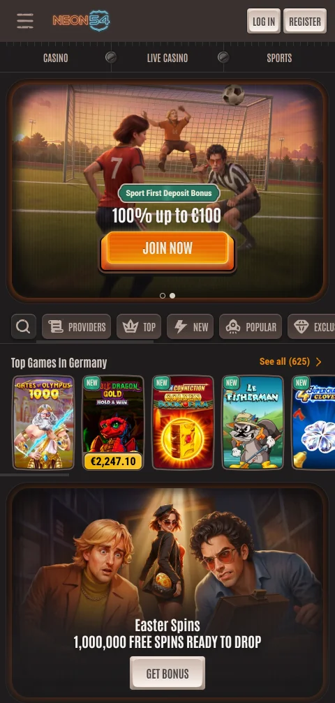 Neon54 Casino im mobilen Browser auf dem Smartphone ohne eigene App