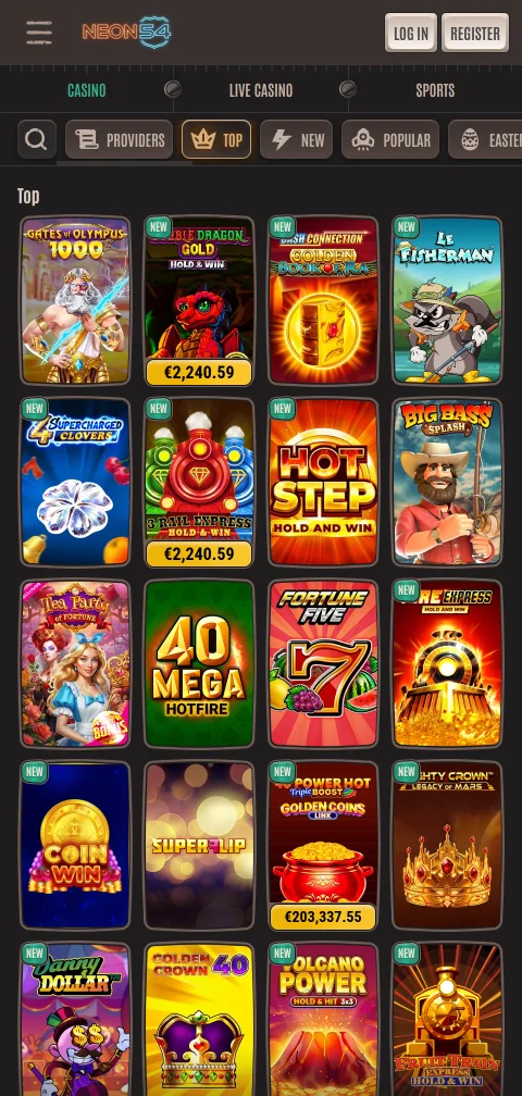Lizenzangaben und SSL-Verschlüsselung von Neon54 Casino im Footer der Seite