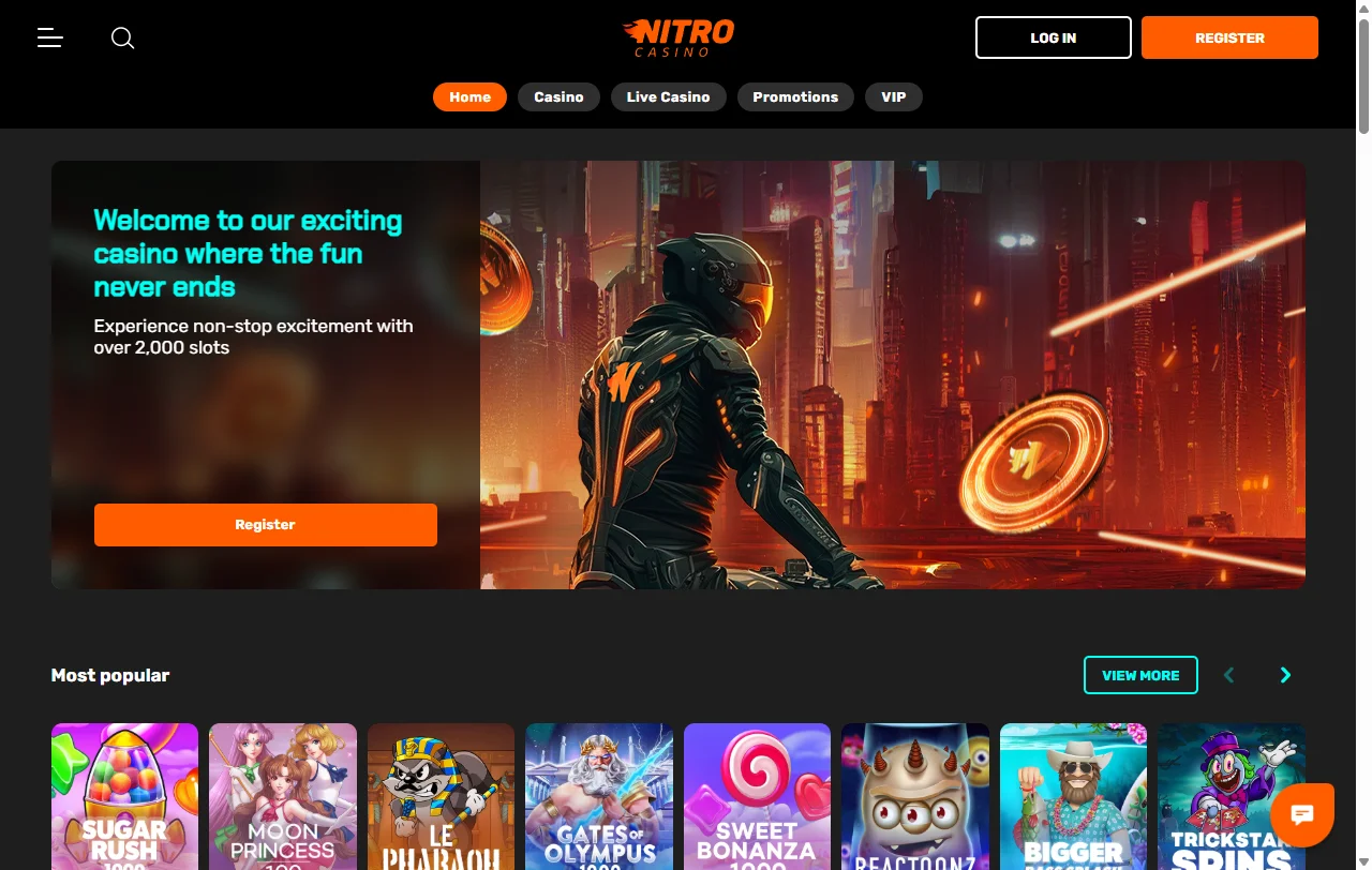 Startseite von Nitro mit Überblick über Lobby, Aktionen und Kontobereich