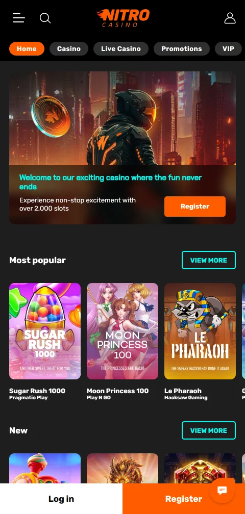 Mobile Browser-Version von Nitro mit Spielauswahl im Hochformat am Smartphone