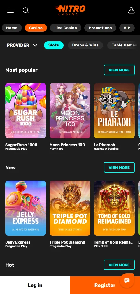 Kassenbereich von Nitro am Handy mit Trustly, Visa und Skrill