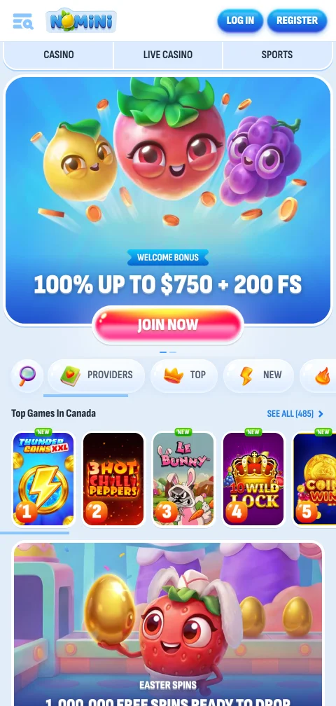 Mobile Browserversion von Nomini Casino am Smartphone ohne native App