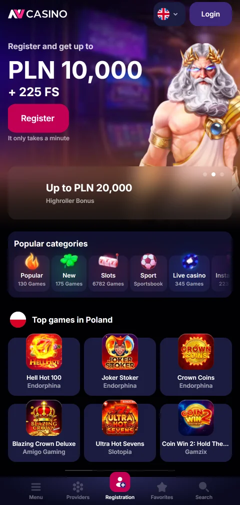 Mobile Version von NV Casino im Smartphone-Browser mit Spielauswahl