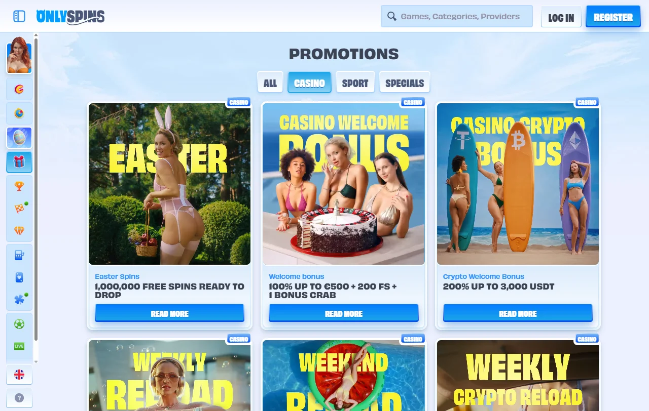 OnlySpins Spielkatalog mit Slots von Pragmatic Play, NetEnt und Hacksaw Gaming