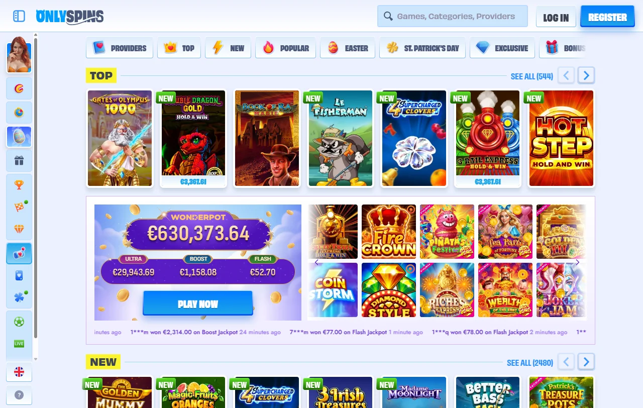 OnlySpins Willkommenspaket mit 100 % bis 500 € und 200 Freispielen