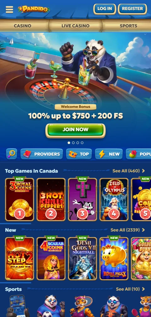 Pandido Casino mobile Browser-Version auf dem Smartphone ohne eigene App