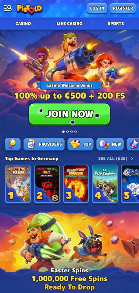 Pistolo Casino im mobilen Browser auf dem Smartphone ohne native App