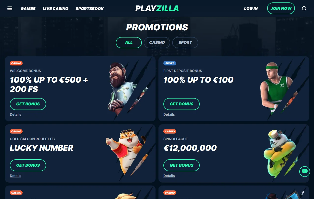 Spielelobby bei Playzilla mit Slots von Pragmatic Play und Hacksaw Gaming