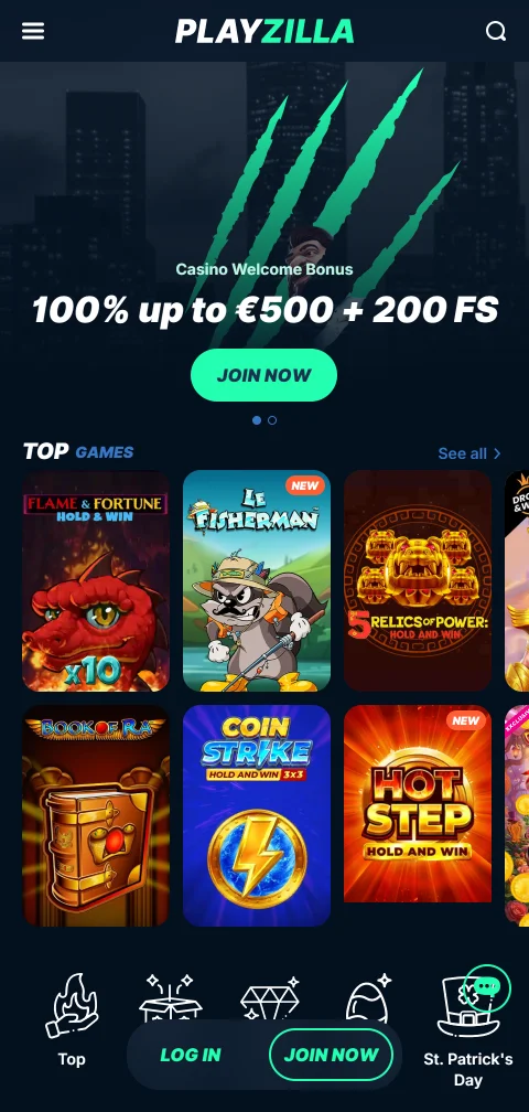 Mobile Browserversion von Playzilla Casino auf dem Smartphone ohne native App