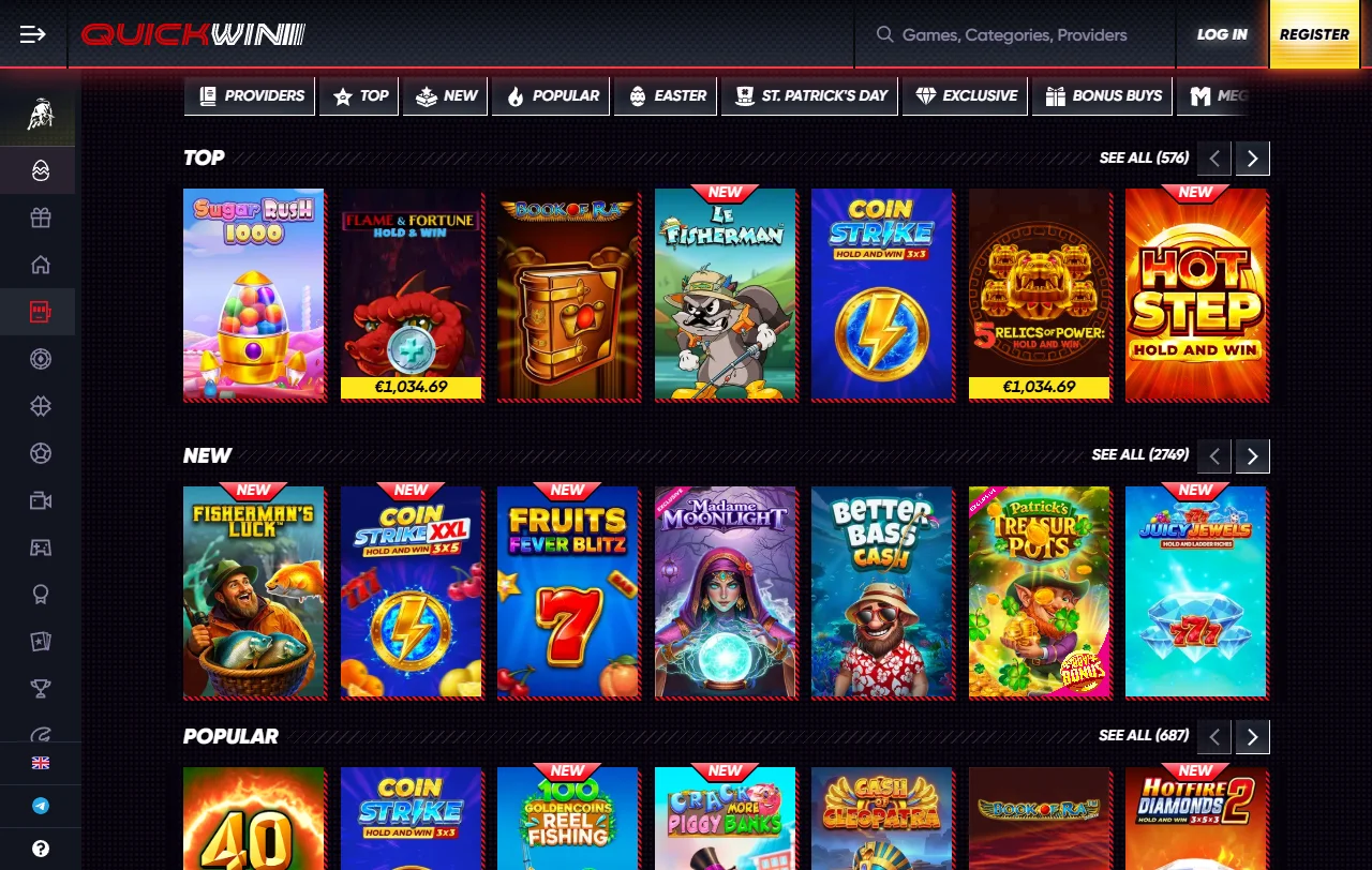 QuickWin Spielbibliothek mit Slots von Pragmatic Play, Play