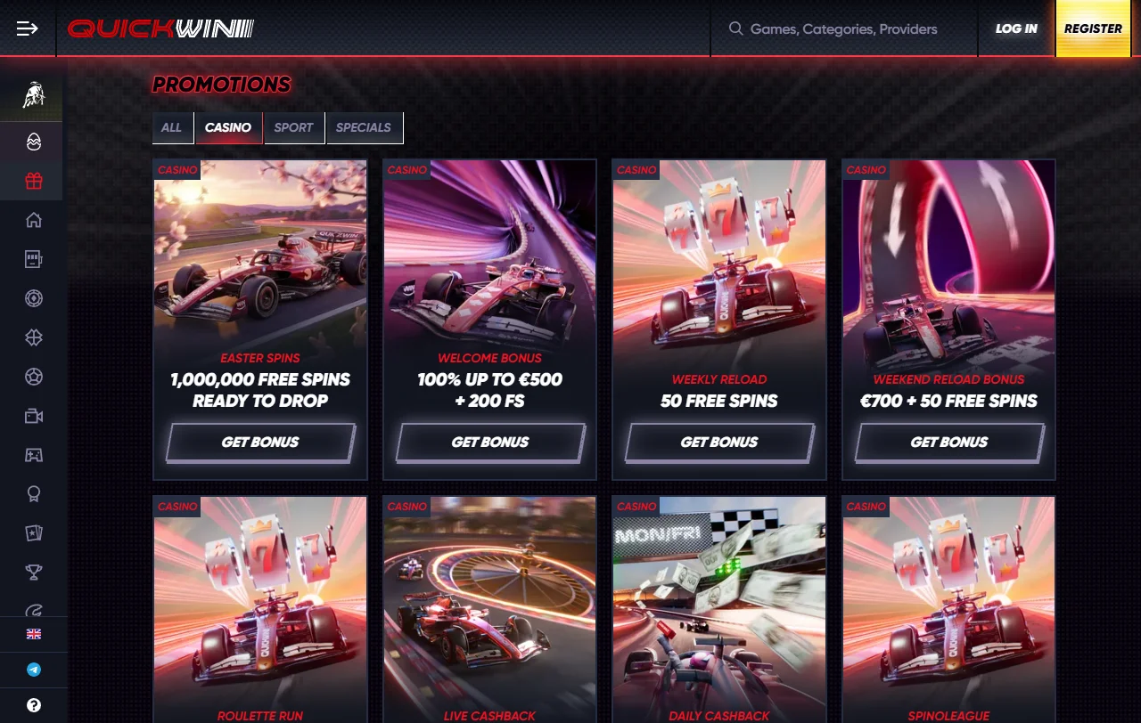 QuickWin Willkommensbonus mit 100 % bis 500 € und 200 Free Spins