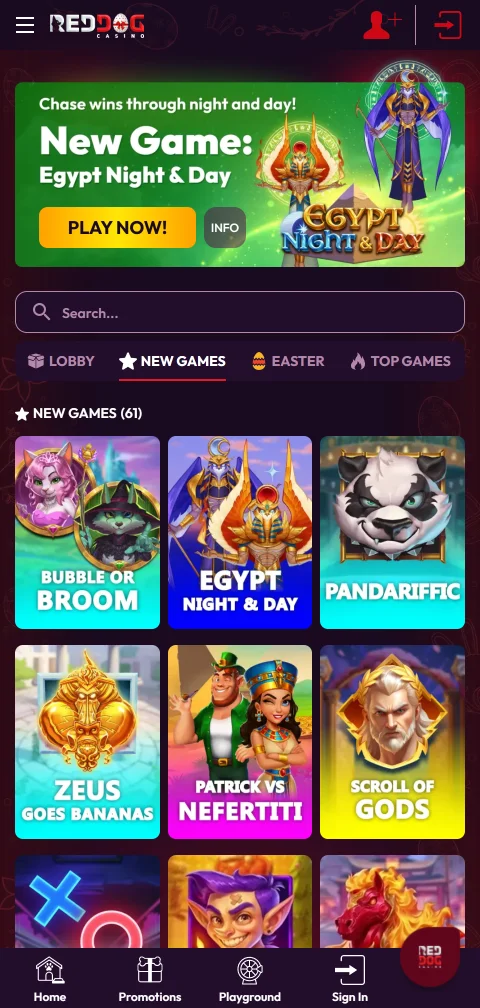 Mobile Browser-Version von Red Dog Casino auf einem Android-Smartphone