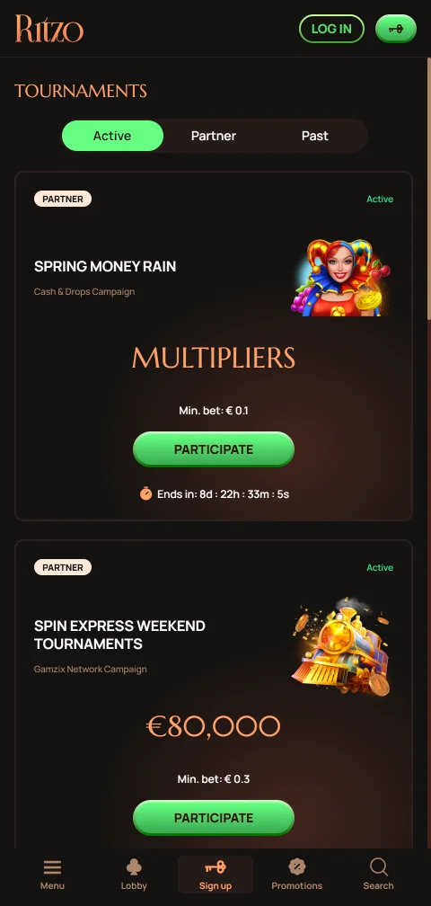 Mobile Spielauswahl von Ritzo Casino auf dem Smartphone