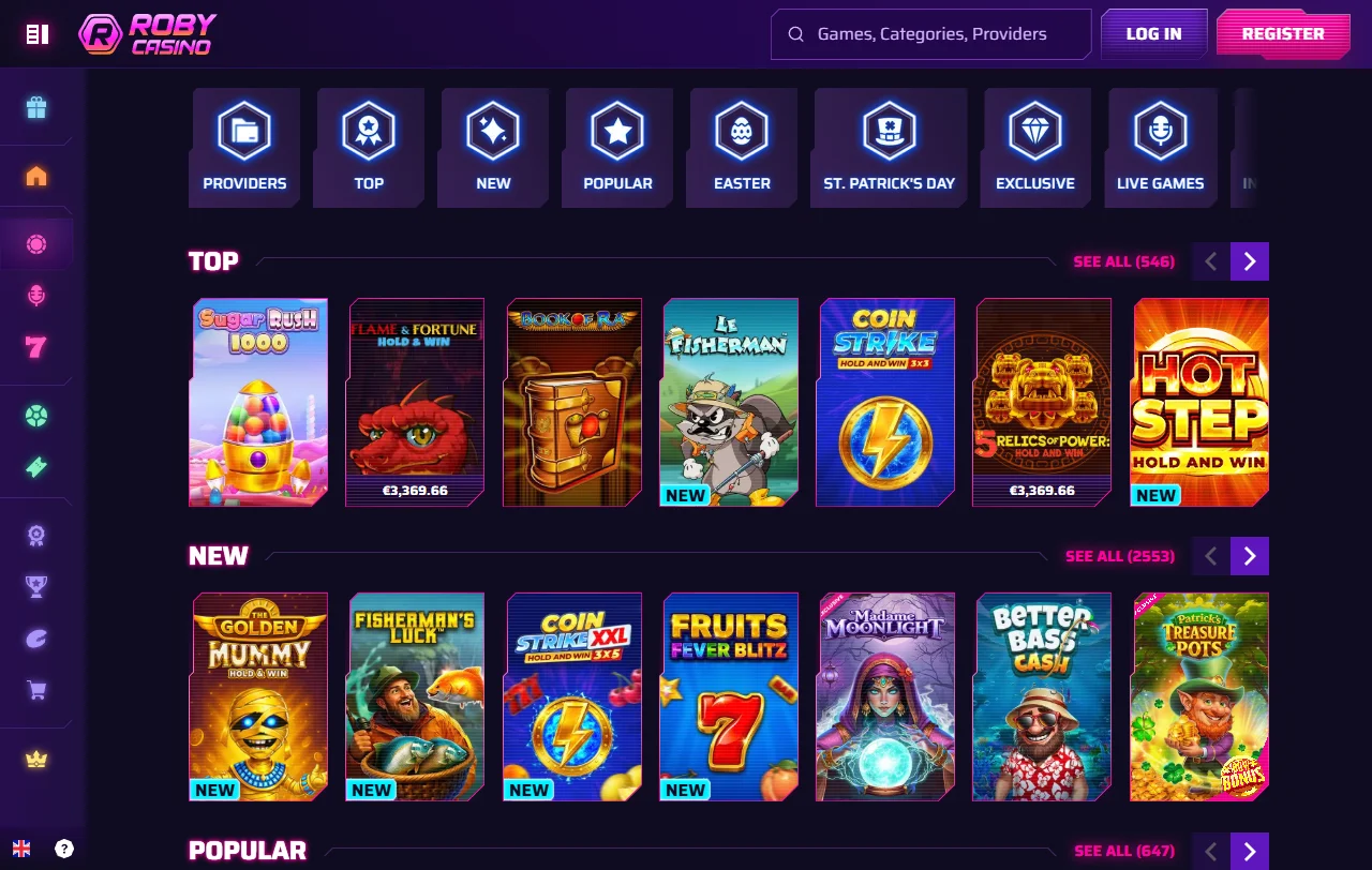 Willkommensbonus von Roby Casino mit 100 % bis 500 € und Freispielen