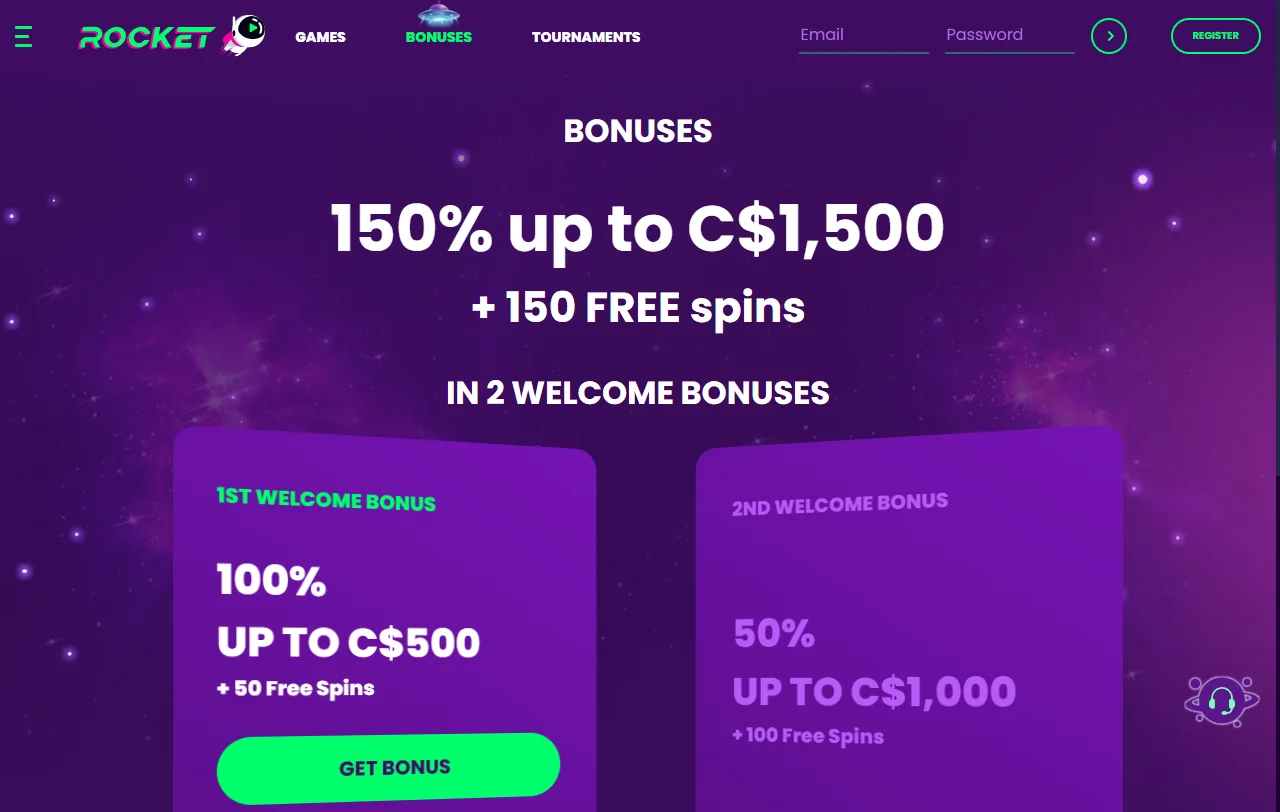Rocket Casino Spielelobby mit Slots von Pragmatic Play, NetEnt und Relax Gaming
