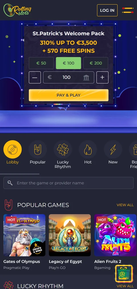 Rolling Slots Casino im mobilen Browser ohne native App für iOS und Android