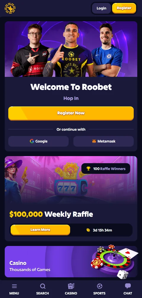Roobet Casino mobil im Browser mit Originals und Rakeback am Smartphone
