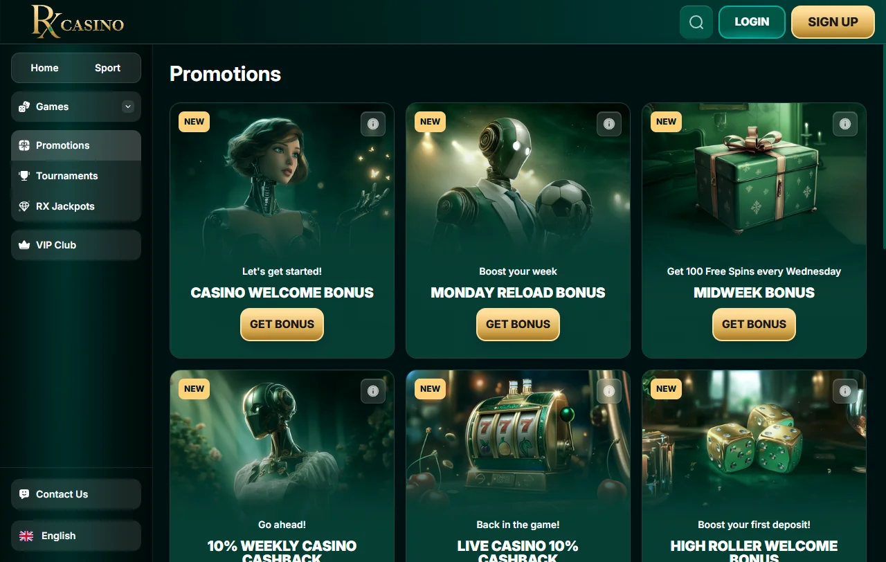 Spielelobby von RX Casino mit Slots von Pragmatic Play und Nolimit City