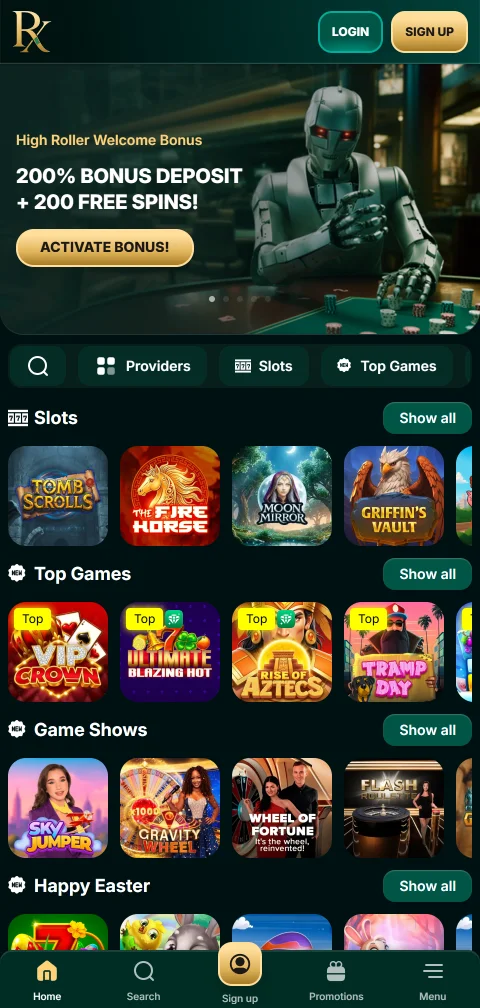 RX Casino im mobilen Browser auf einem Smartphone mit Live-Chat