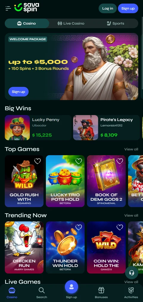 Savaspin Casino im mobilen Browser auf dem Handy ohne native App