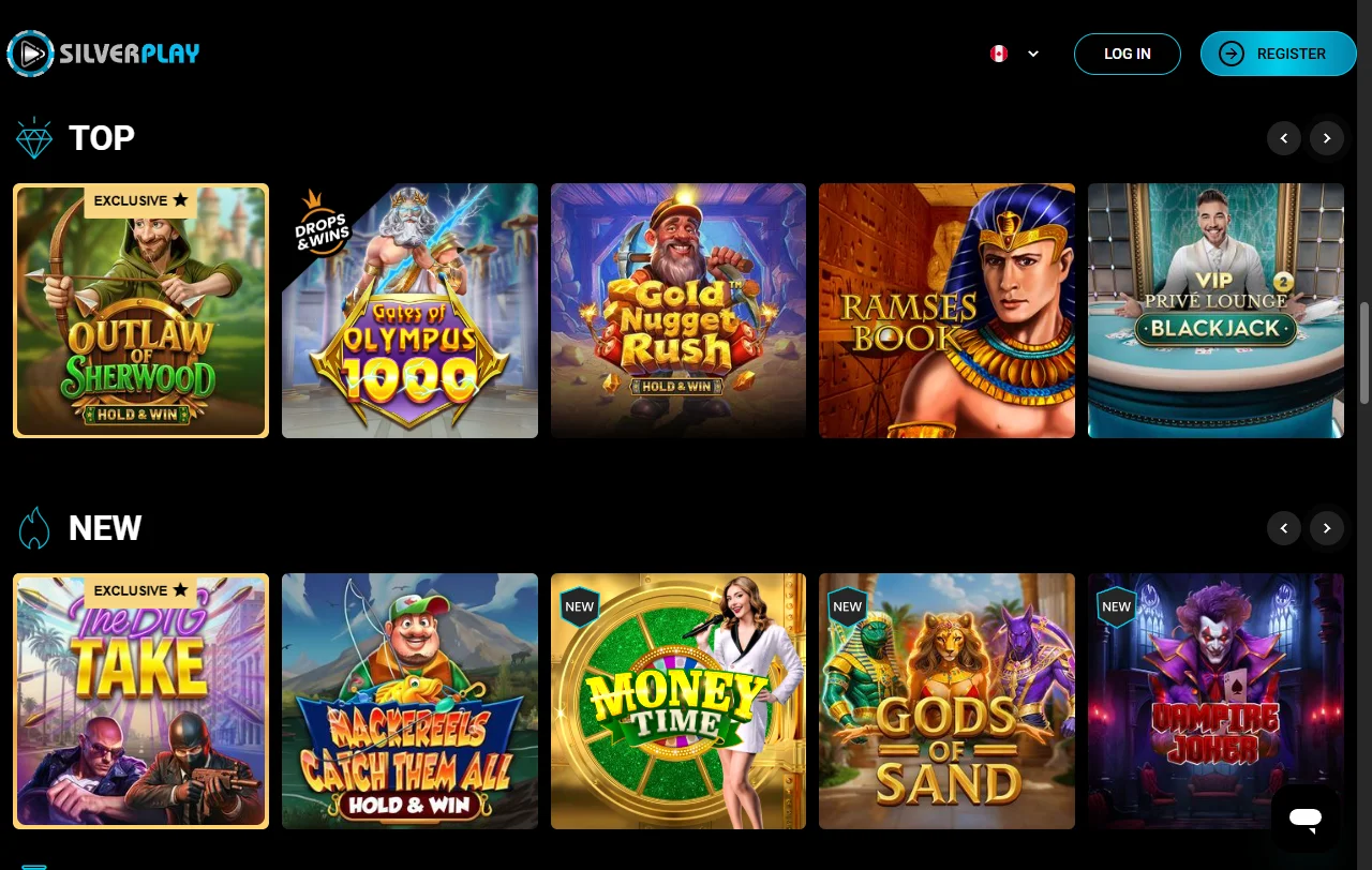 Spielauswahl bei SilverPlay Casino mit Slots von Pragmatic Play und NetEnt