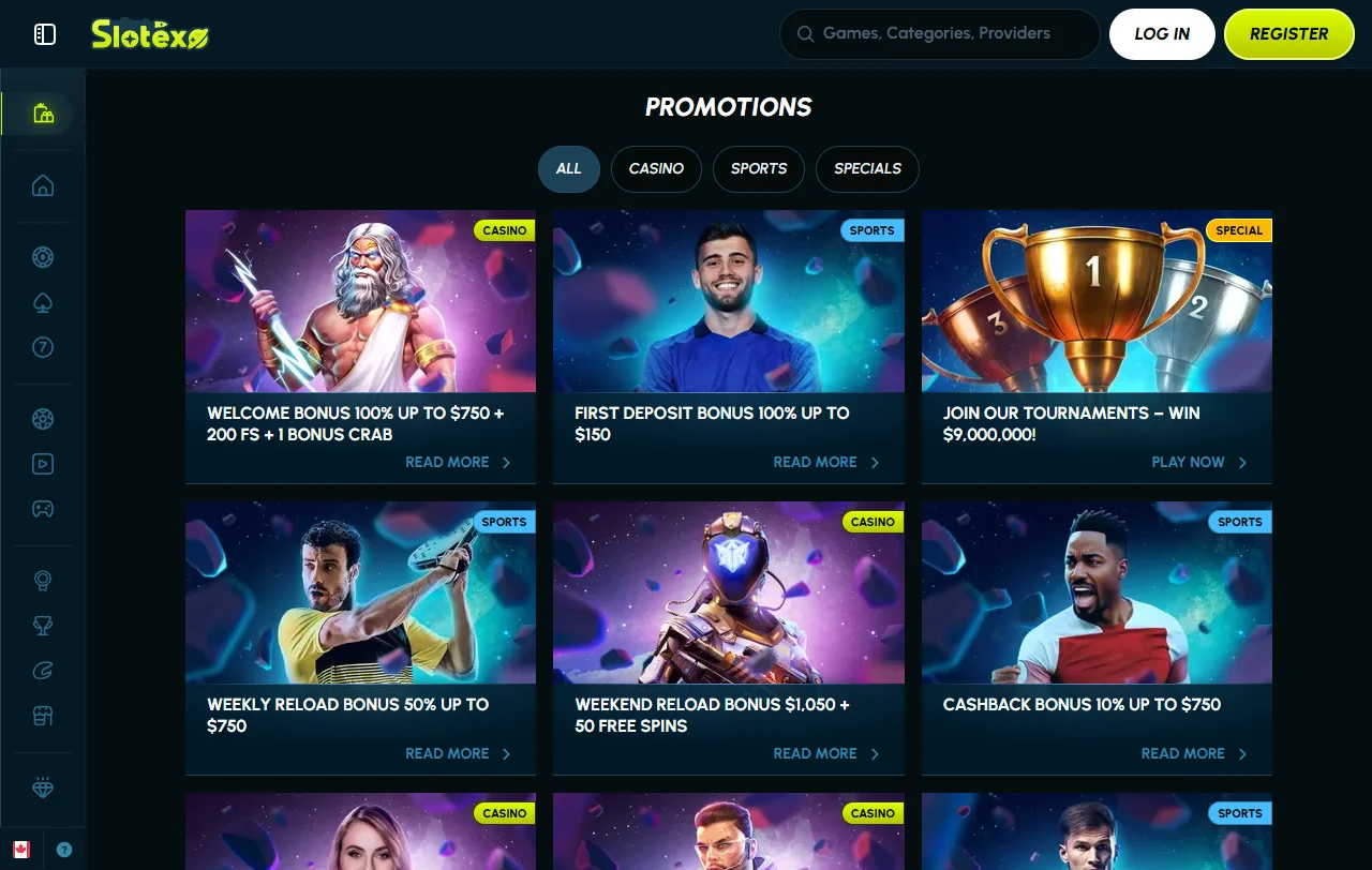 Willkommensbonus von Slotexo Casino mit 200 Freispielen und Bonus Crab