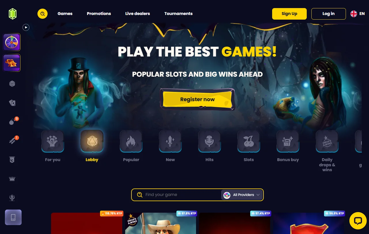 Willkommenspaket von Slotsgem Casino mit 120 % bis 600 € Bonus