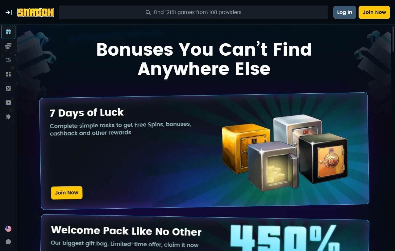 Snatch Casino Willkommenspaket über vier Einzahlungen mit 325 Free Spins und Umsatzregeln